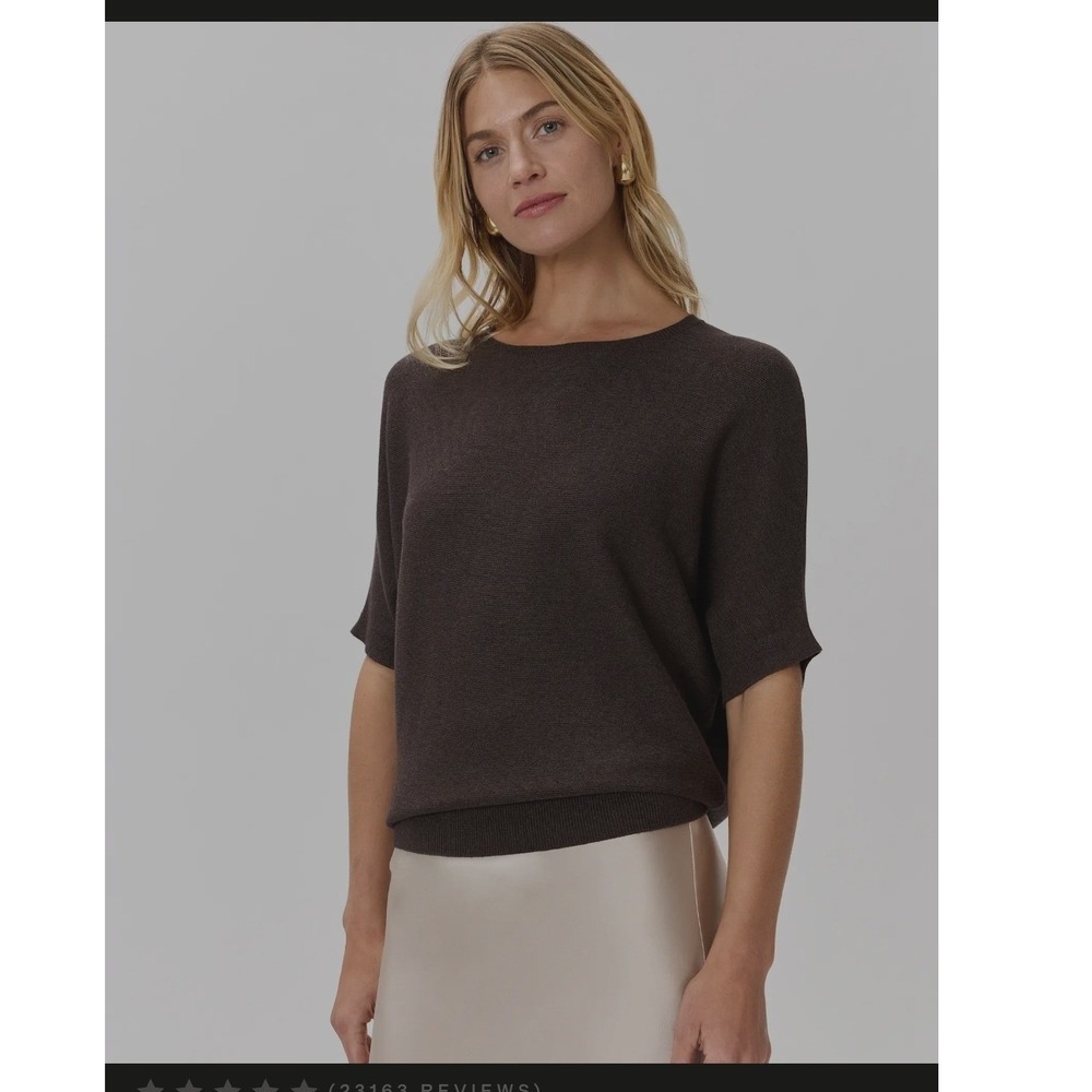 Quince Cotton Cashmere Link-Stitch Dolman Sweater Mocha Sz XL Quiet Luxury